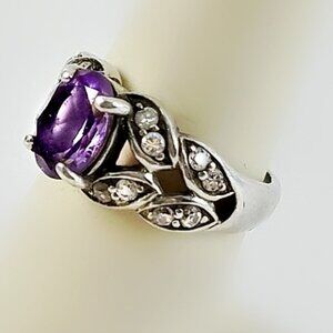 Art Deco Purple Stone Ring - Multi Stone Ring Size 6.25